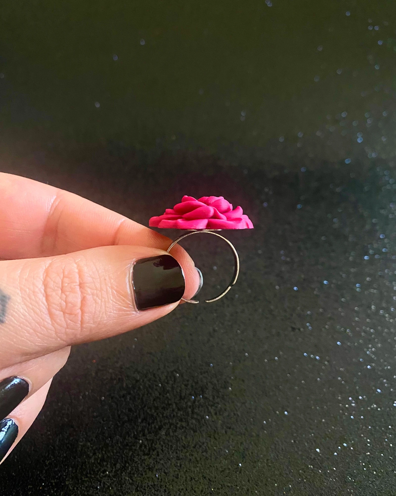 Magenta Pink Flower 3D Adjustable Ring - Coquette / Alt Style - Stainless Steel – photo 5